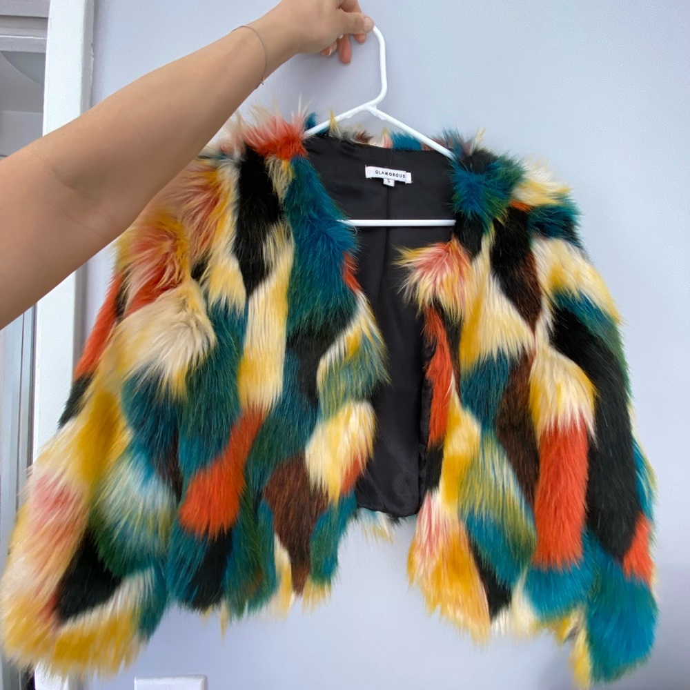 Faux fur colorful crop jacket